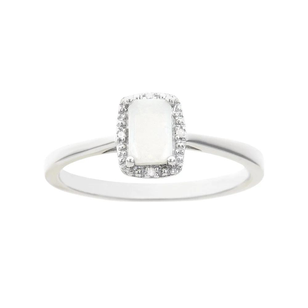 Celebration Gems Sterling Silver Moonstone & Diamond Accent Rectangle Halo Ring, Women's,  Product Image