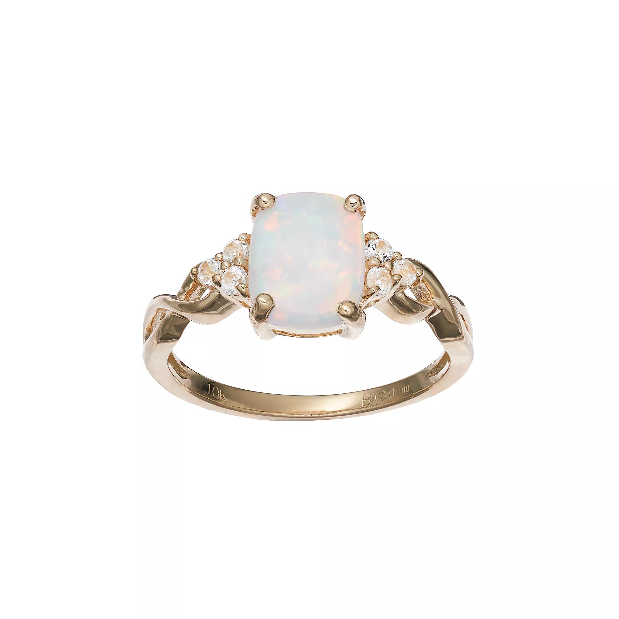 Gemminded 10k Gold Lab-Created White Opal & White Topaz Ring, Women's, Size: 5 Product Image