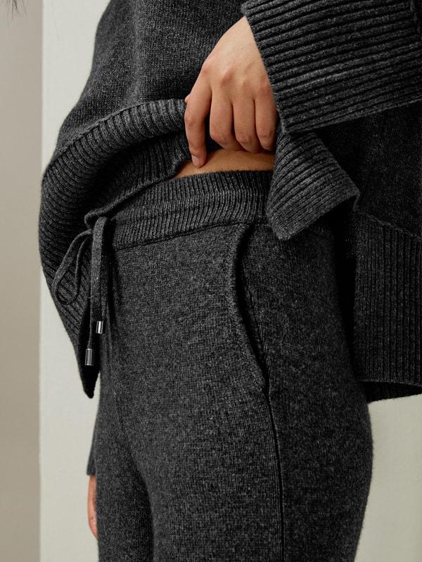 LILYSILK Wool Trousers Women - Dark Gray Wool Cashmere - Comfortable Plain Knit Pattern Trousers M Product Image