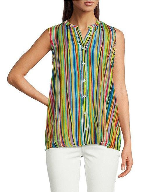 APNY Green Blue Multi Stripe Button Down Tank Top Product Image