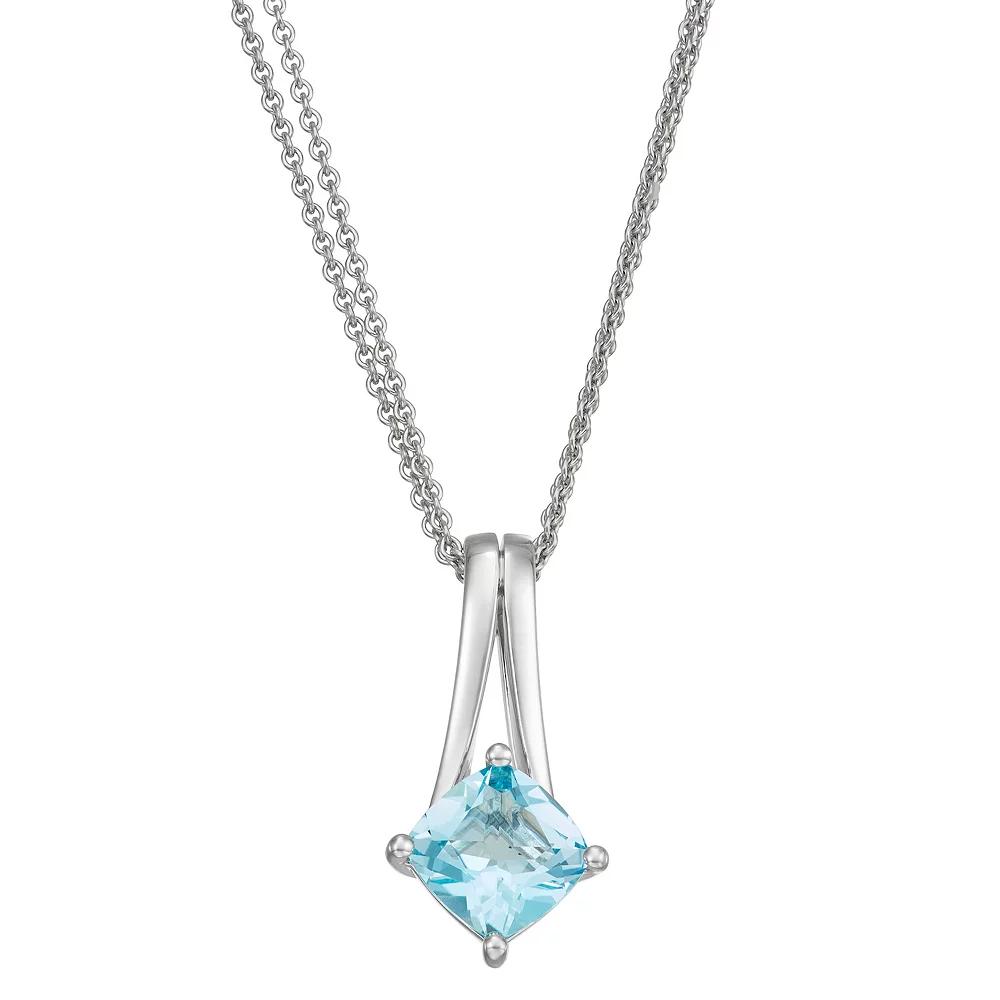 Sterling Silver Cushion Blue Topaz Pendant Necklace, Women's, Size: 18", Silver Tone Product Image