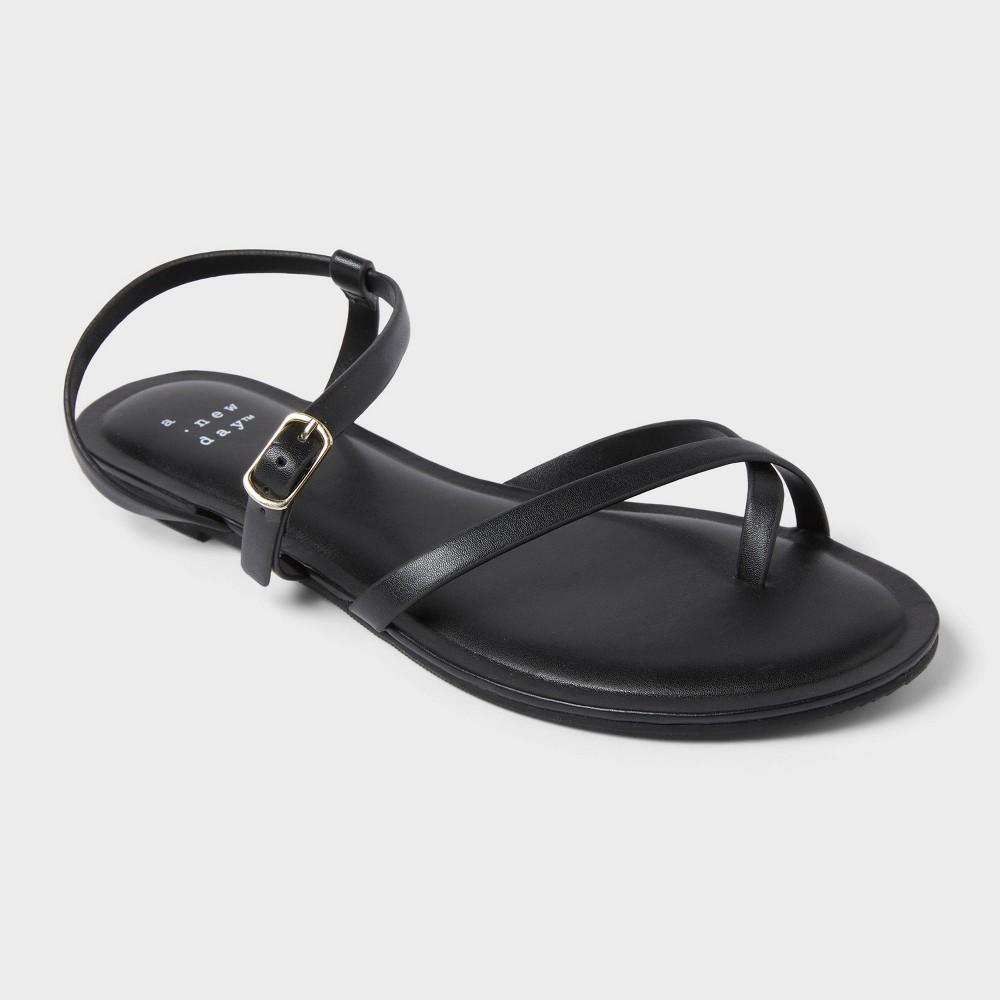 Womens Alexandra Strappy Sandals - A New Day Black 11: Open Toe, Adjustable Buckle, Memory Foam Product Image
