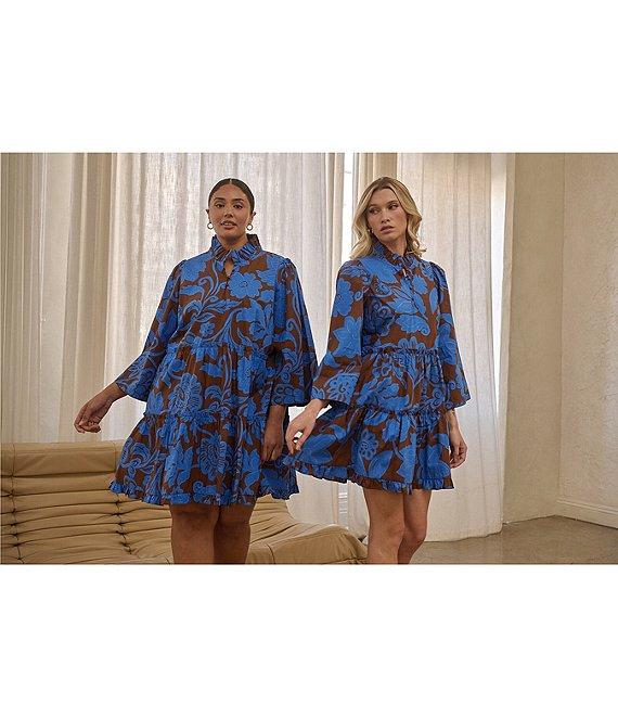 Sugarlips Plus Size Ofelia Floral Printed Flared Sleeve Tiered Mini Dress Product Image