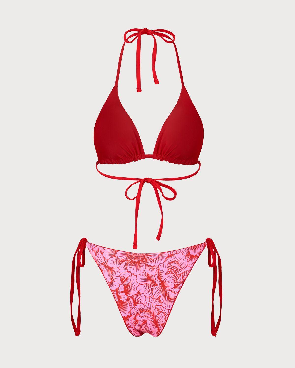 Red Floral Reversible Bikini Set Product Image