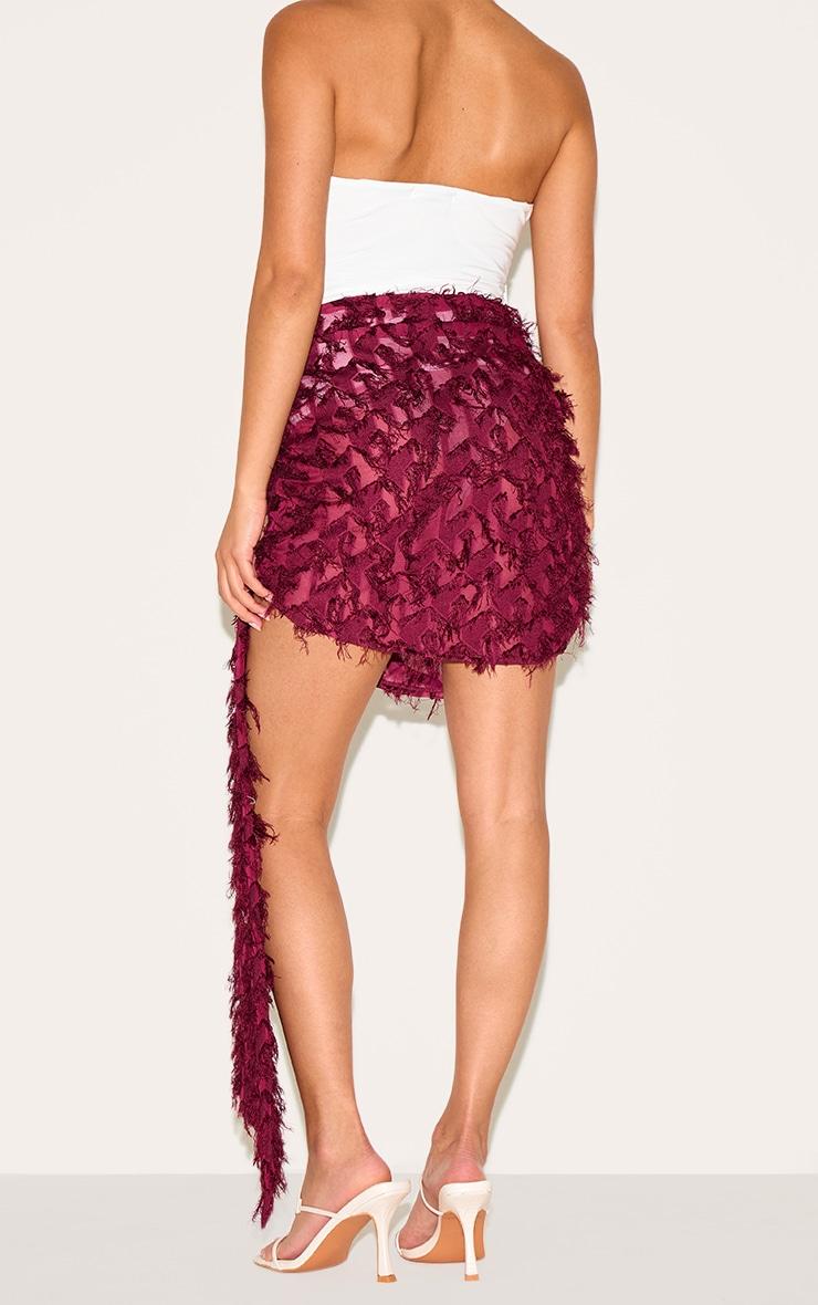 Petite Deep Red Textured Drape Side Mini Skirt Product Image