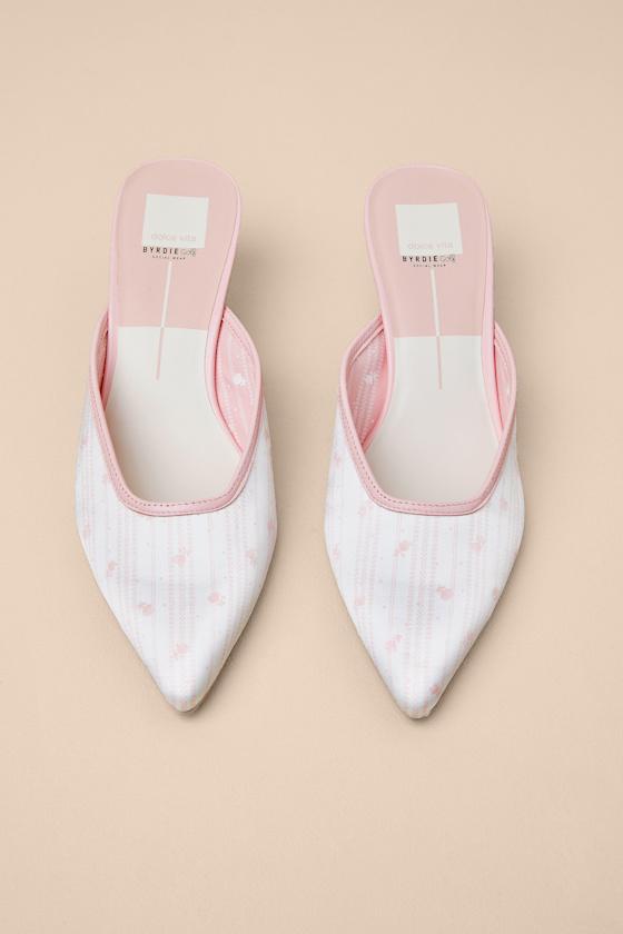 Cleo Pink Floral Satin Pointed-Toe Kitten Heel Pumps Product Image