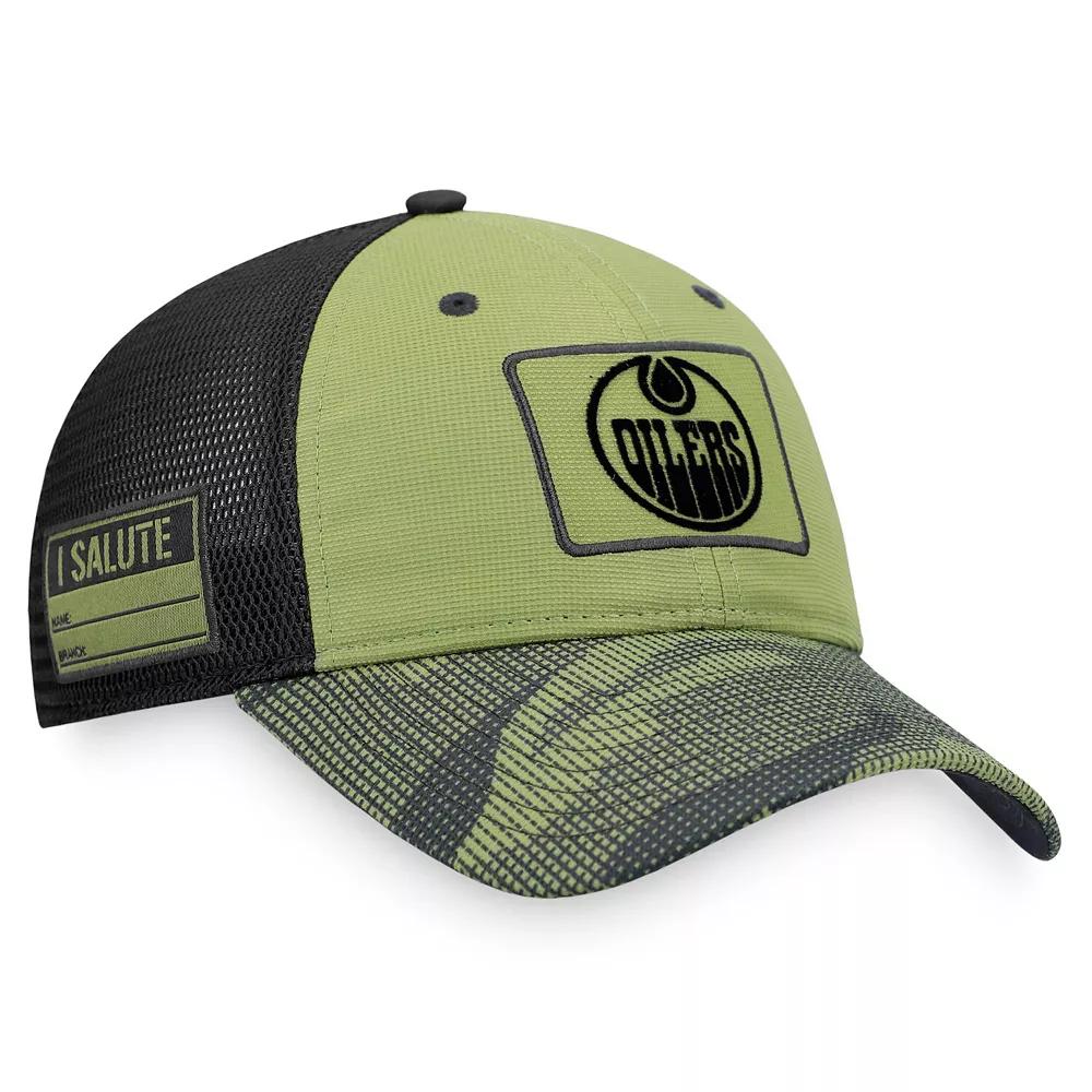 Men's Fanatics Camo/Black Edmonton Oilers Military Appreciation Snapback Hat, Oil Green Product Image