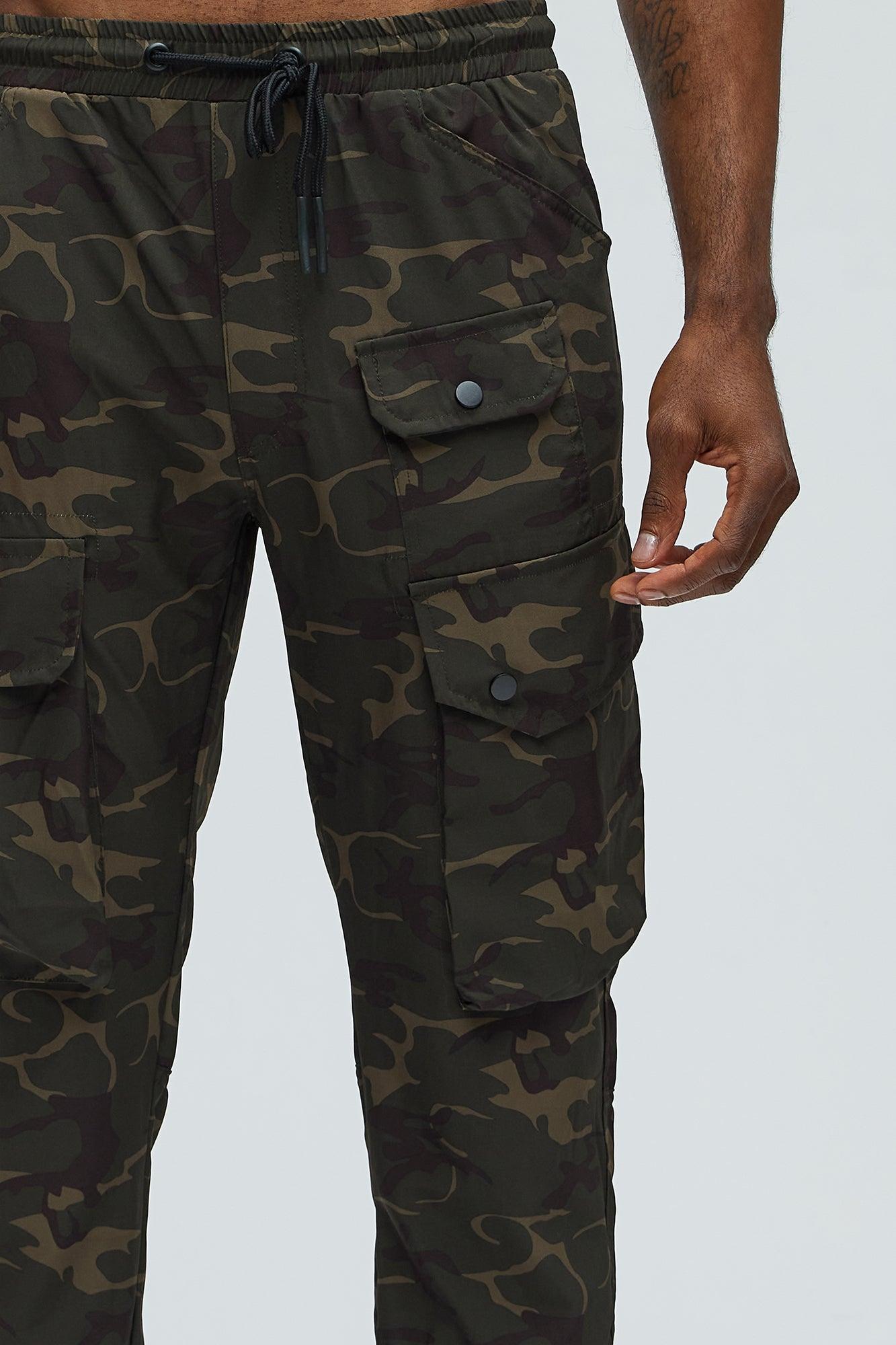 More Than One Nylon Straight Cargo Pants - Camouflage Product Image