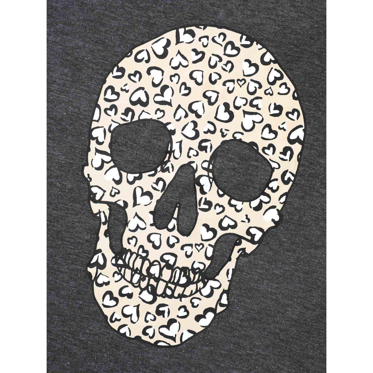 Plus Size Crew Neck Skull Leopard Print T-shirt DimGray Women Casual Non Art&design Round Neck Everyday T-shirts BloomChic 12/L Product Image