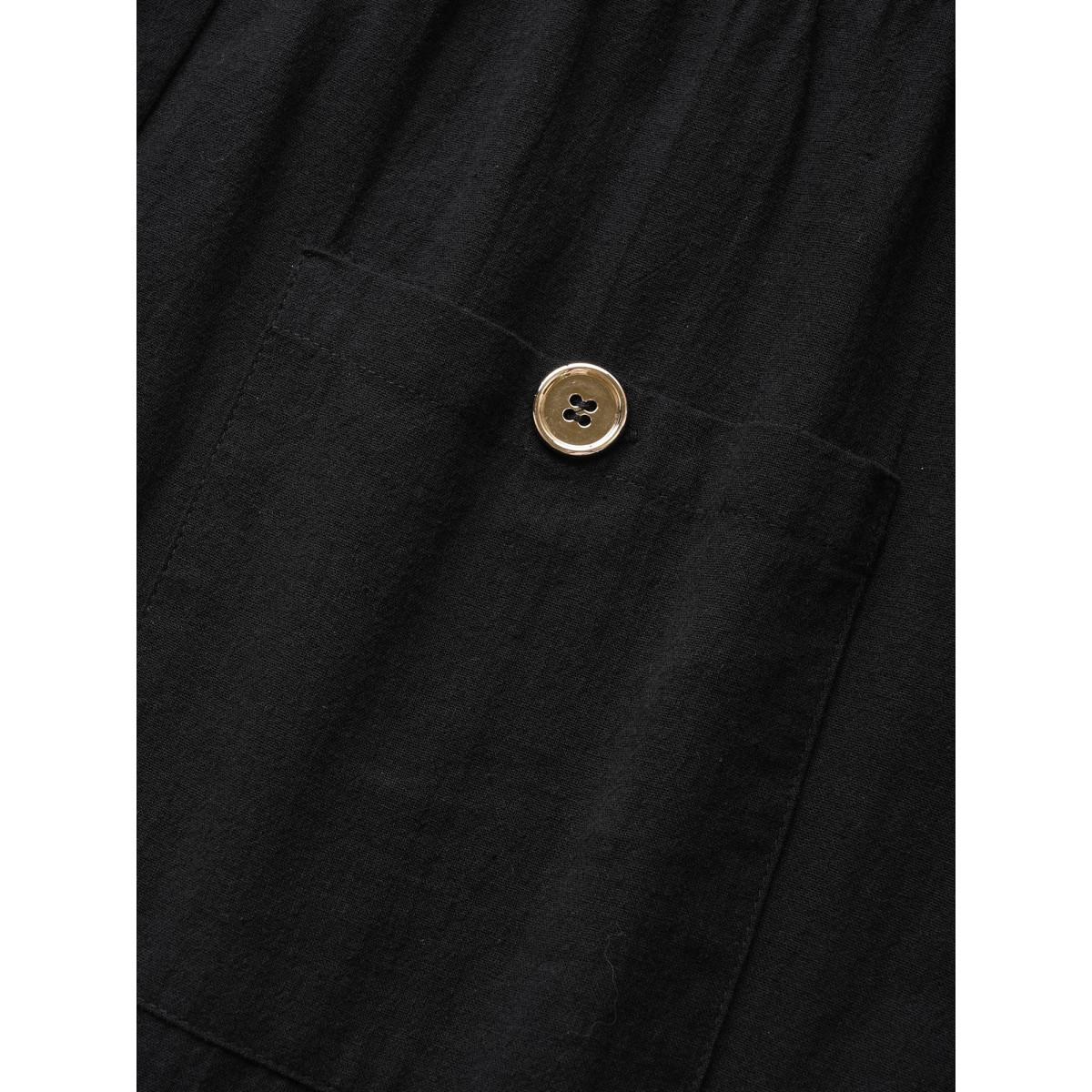 Plus Size Solid Patched Pocket Belted Batwing Sleeve Dress Black Women Work From Home Belted Notched collar Short sleeve Curvy BloomChic 14-16/1X Product Image