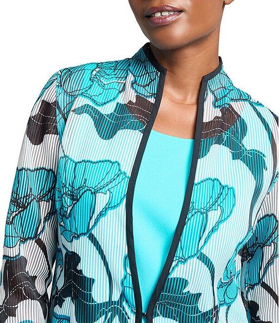 Ming Wang Floral Sheer Stand Collar Bracelet Sleeve Jacket Product Image