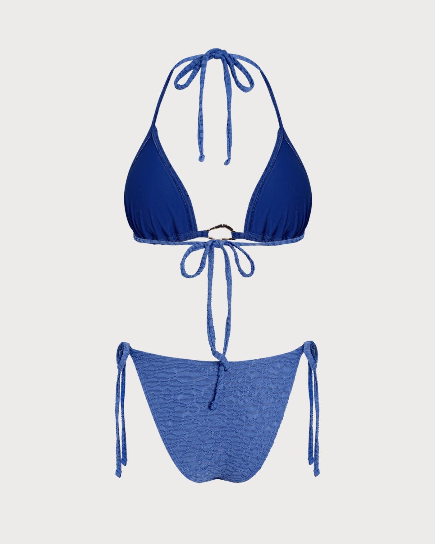 Blue Halter Triangle Bikini Set Product Image
