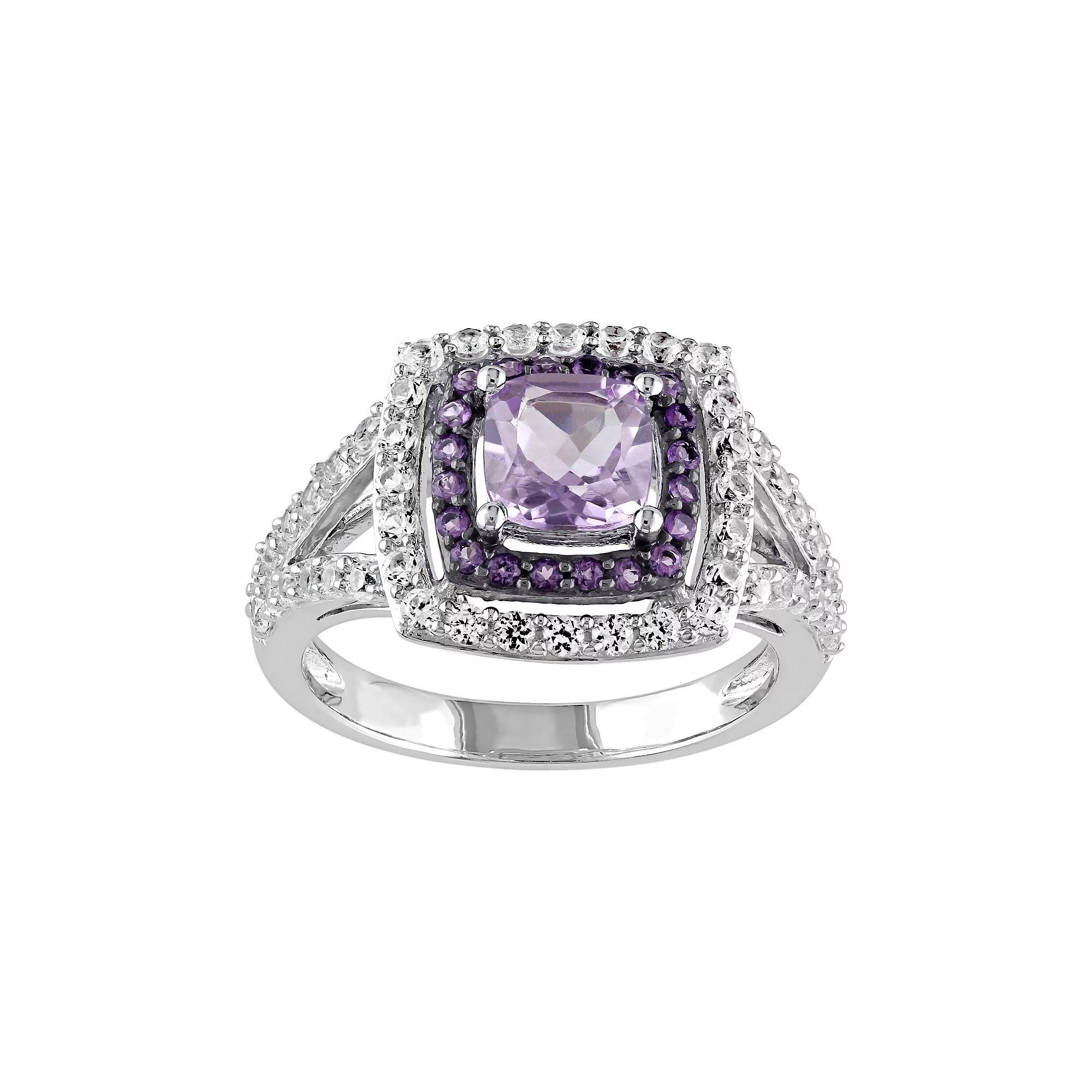 Stella Grace Sterling Silver Amethyst & White Sapphire Halo Ring, Womens Multicolor Product Image
