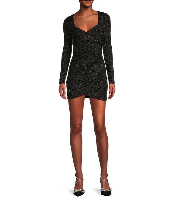 Midnight Doll V-Neck Glitter Knit Tulip Hem Bodycon Dress Product Image