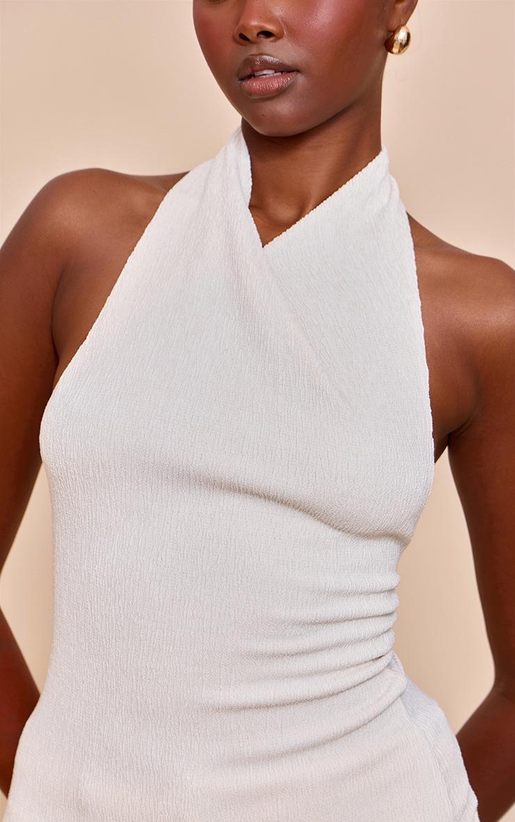 Cream Textured Twisted Halter Neck Long Top Product Image