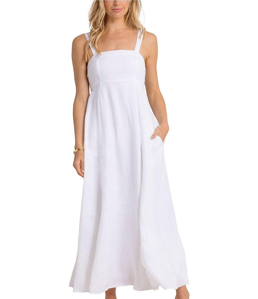 Southern Tide Leighton Square Neck Sleeveless Tie Back Linen Smock Detail Maxi Dress Product Image