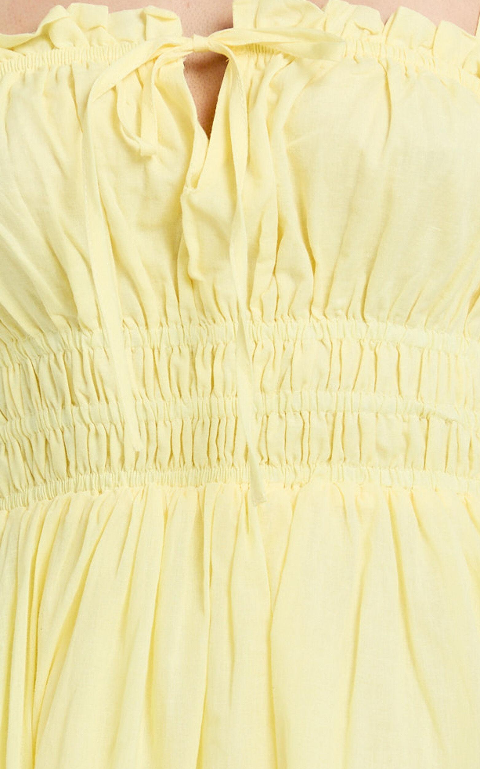 Jamaica Mini Dress - Ruched Bust Tiered Skirt Dress in Lemon Product Image