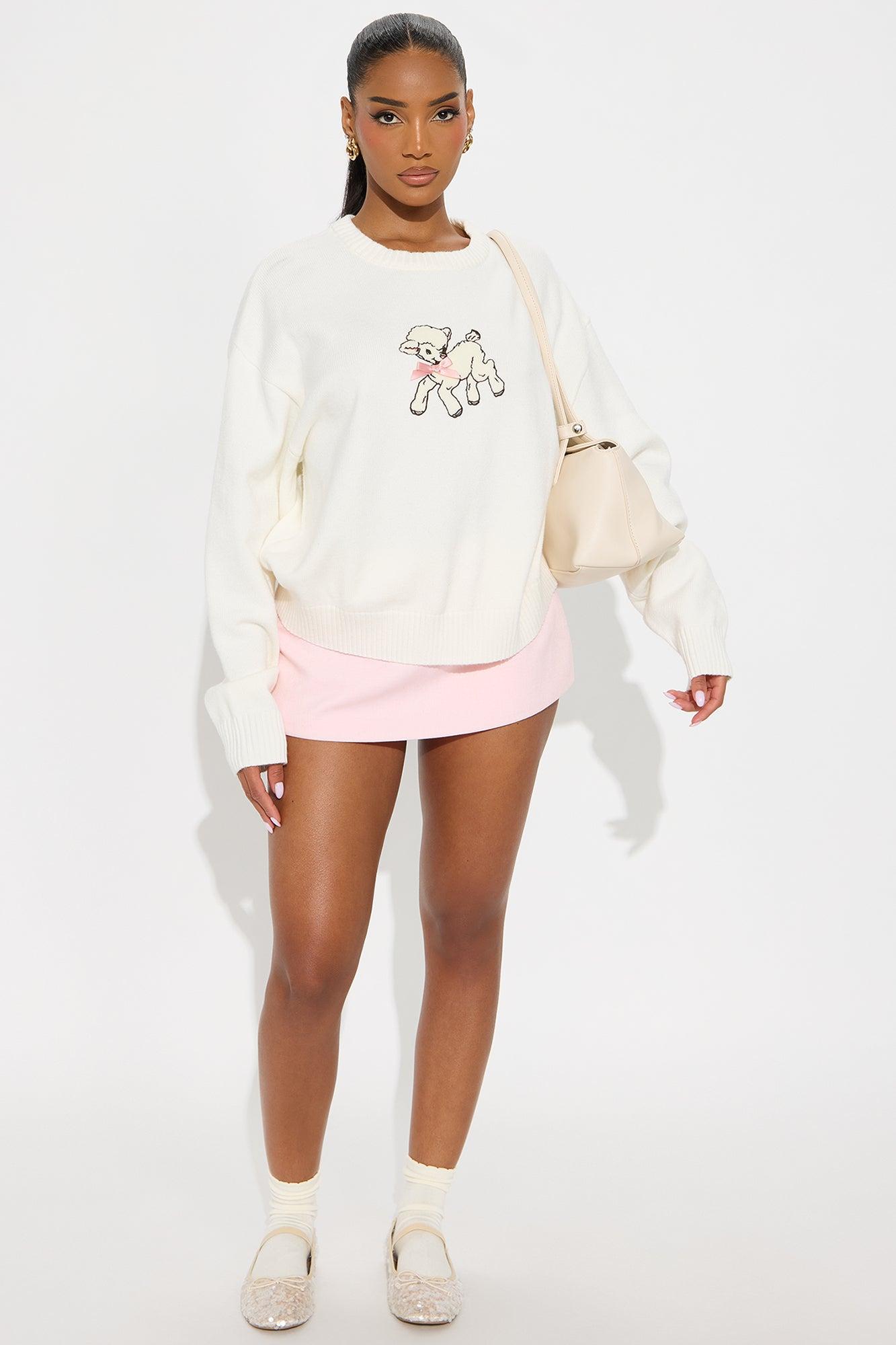 Fluffy Vibes Sheep Pullover Sweater - White/combo Female Product Image