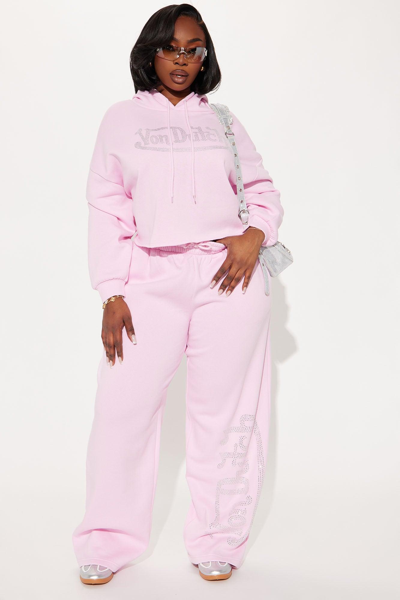 Von Dutch Rhinestone Cropped Hoodie - Pink Product Image