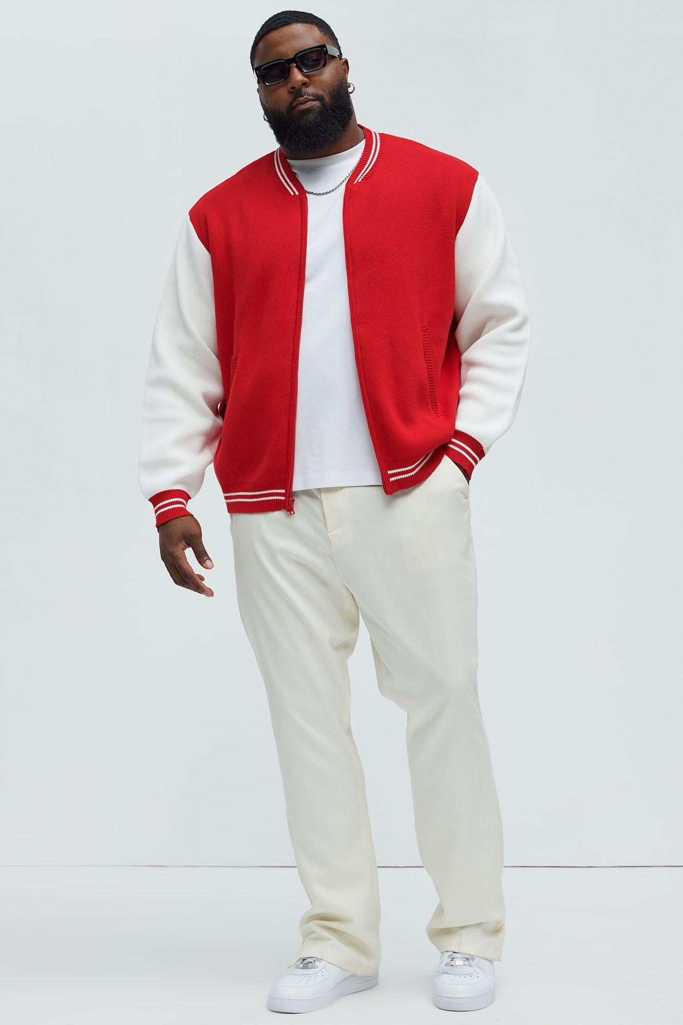 Caspian Knitted Varsity Jacket - Red/combo Product Image