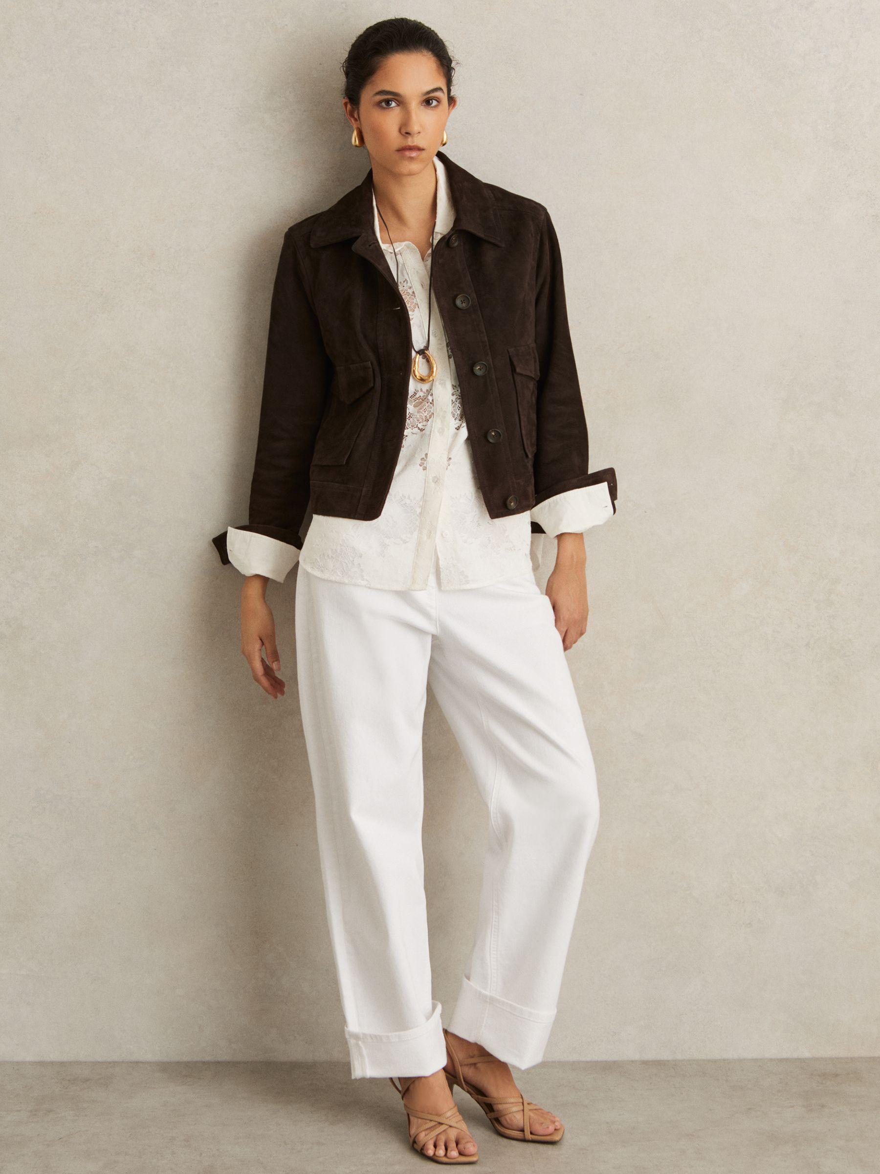 Suede Trucker Jacket in Chocolate Brown Product Image