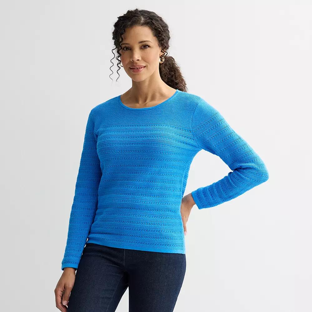 Women's Croft & Barrow® Crewneck Yoke Textured Pullover Sweater, Size: XS, Fresh Blue Product Image