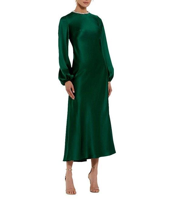 Mac Duggal Crew Neck Long Sleeve Crystal Detail Dress Product Image