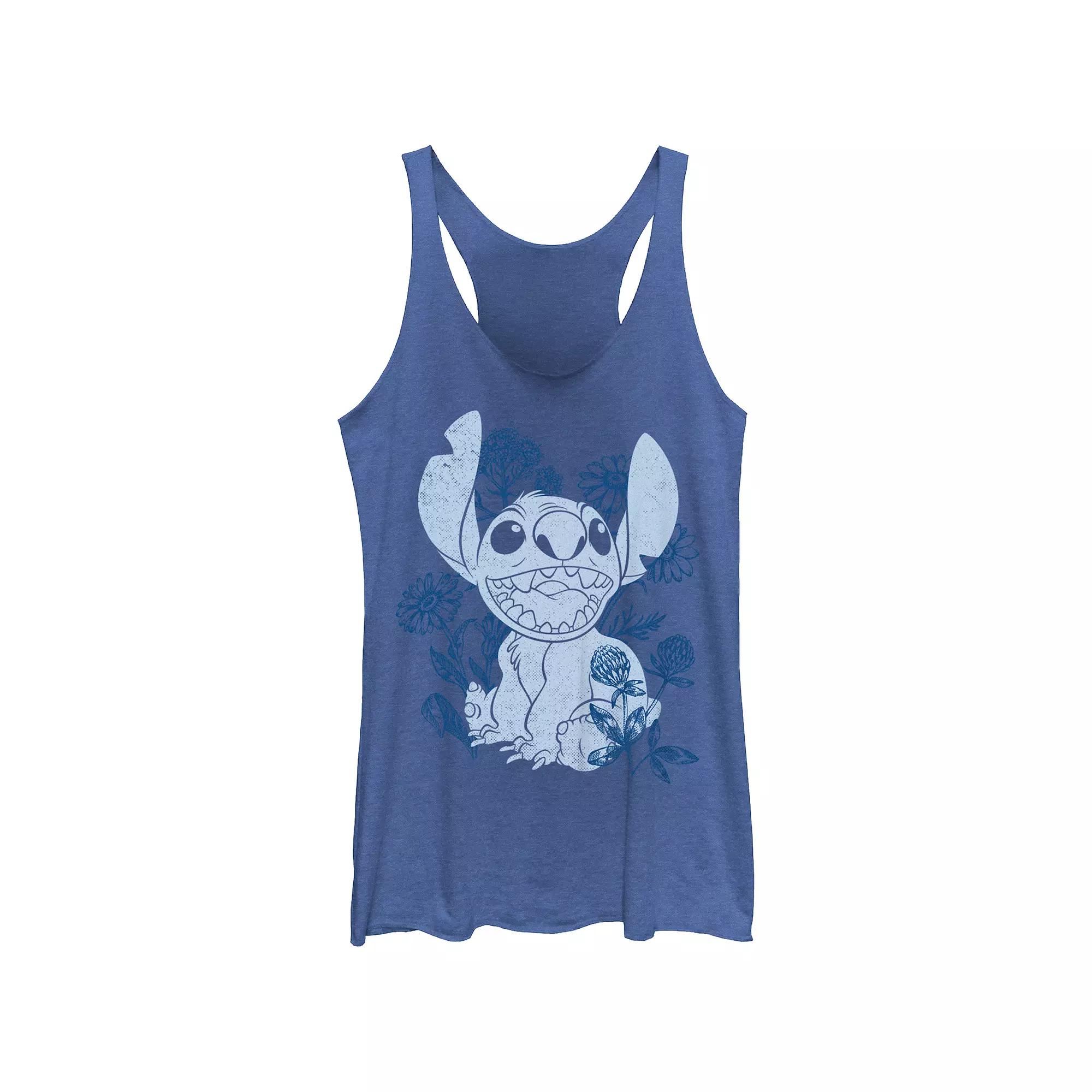 Disney's Lilo & Stitch Floral Sketch Juniors' Tri-Blend Racerback Tank Top, Girl's, Size: XXL, Royal Grey Product Image