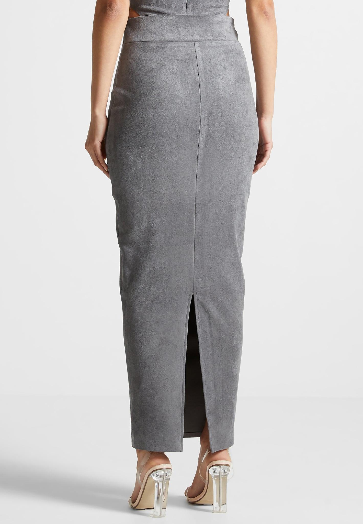 Suede Midaxi Skirt - Light Grey Female Product Image