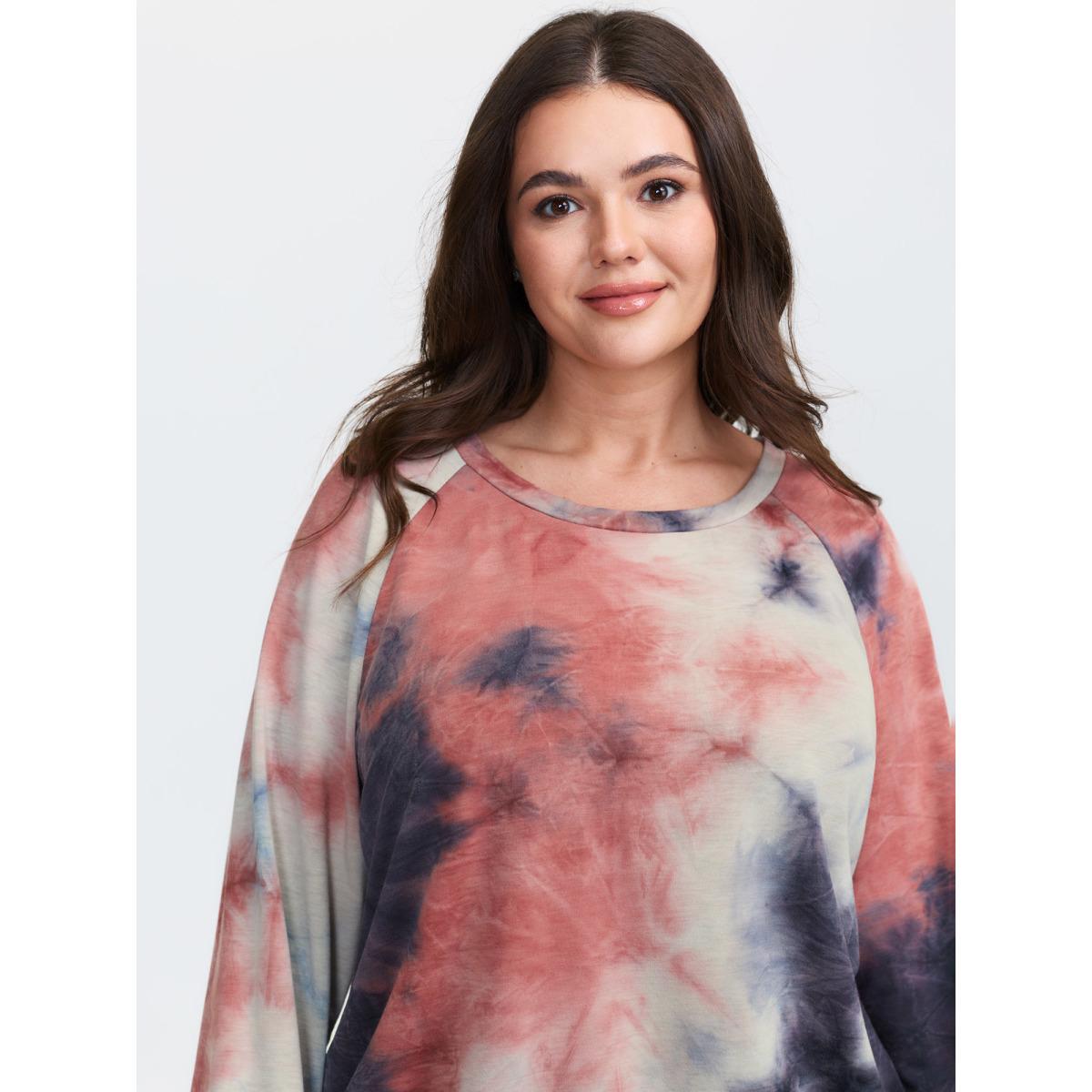 Plus Size Round Neck Tie-Dye Sweatshirt Women Coral Leisure Non Round Neck Casual Sweatshirts BloomChic 30/6X Product Image