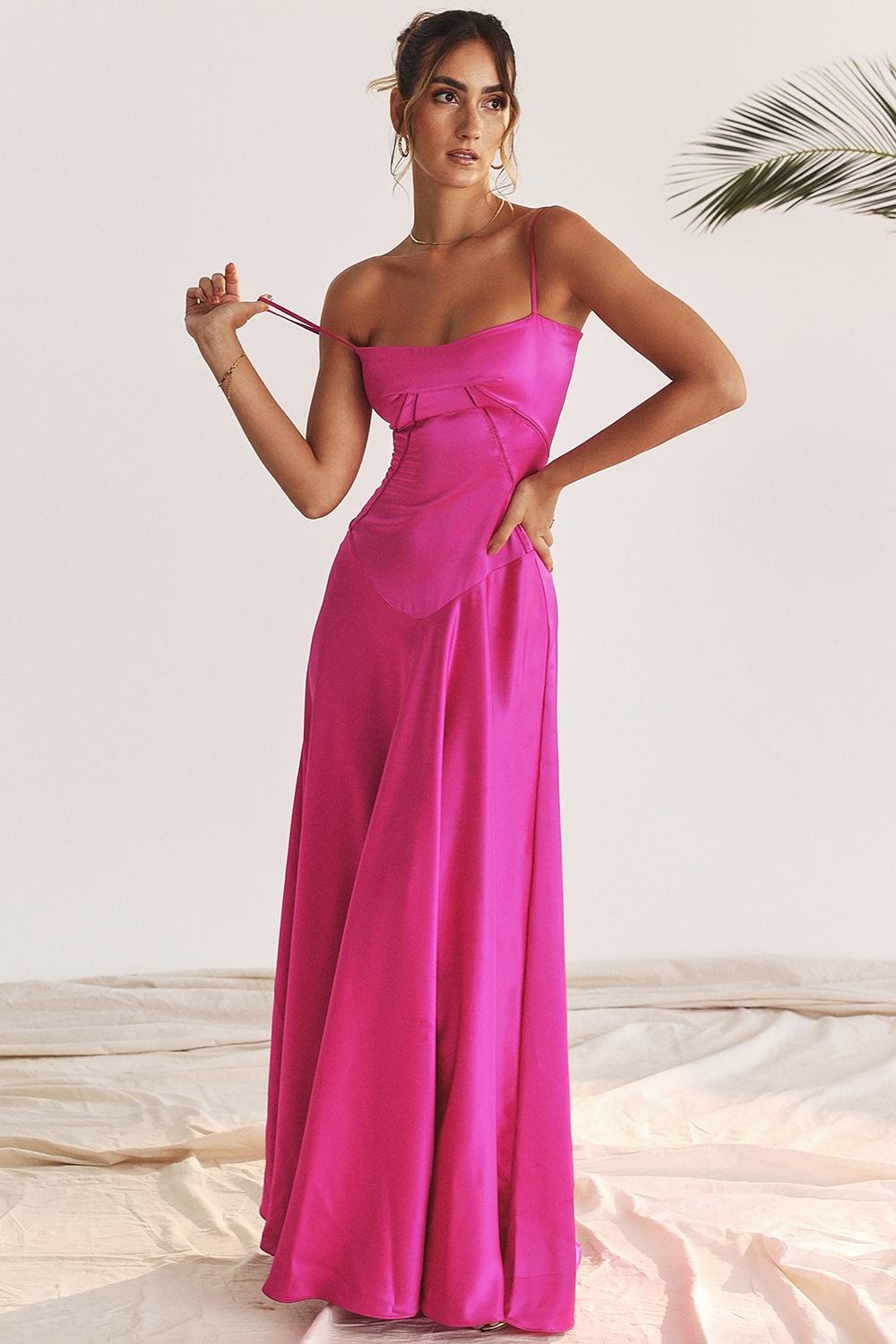 Anabella  fuchsia lace up maxi dress Product Image