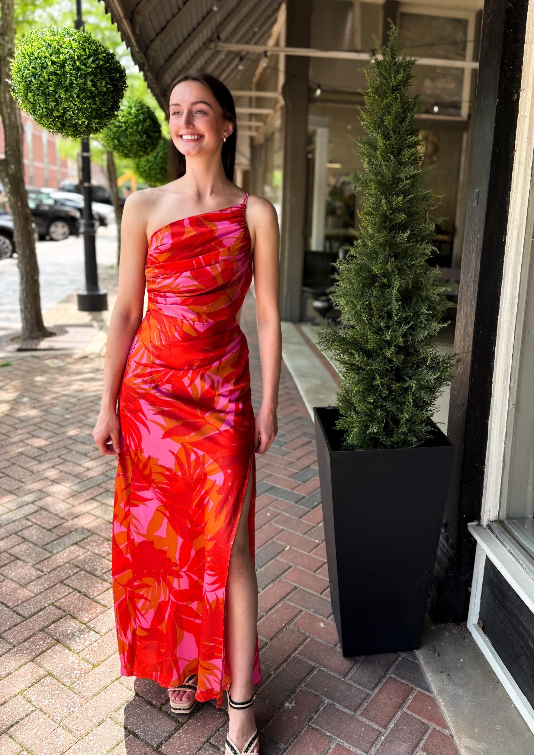 Sunset Lover One Shoulder Ruched Maxi Dress Product Image