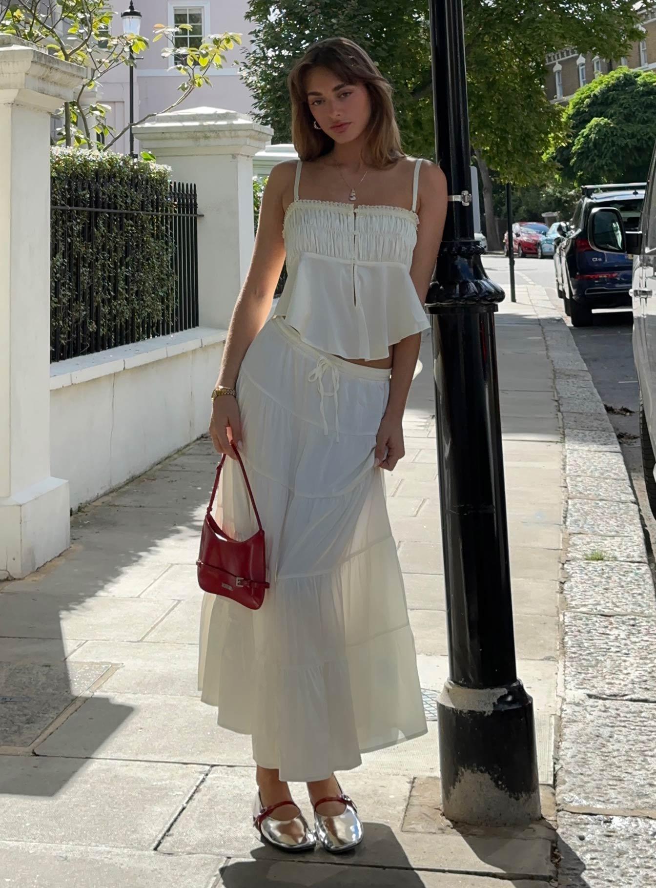 Keira Tiered Maxi Skirt Porcelain Product Image