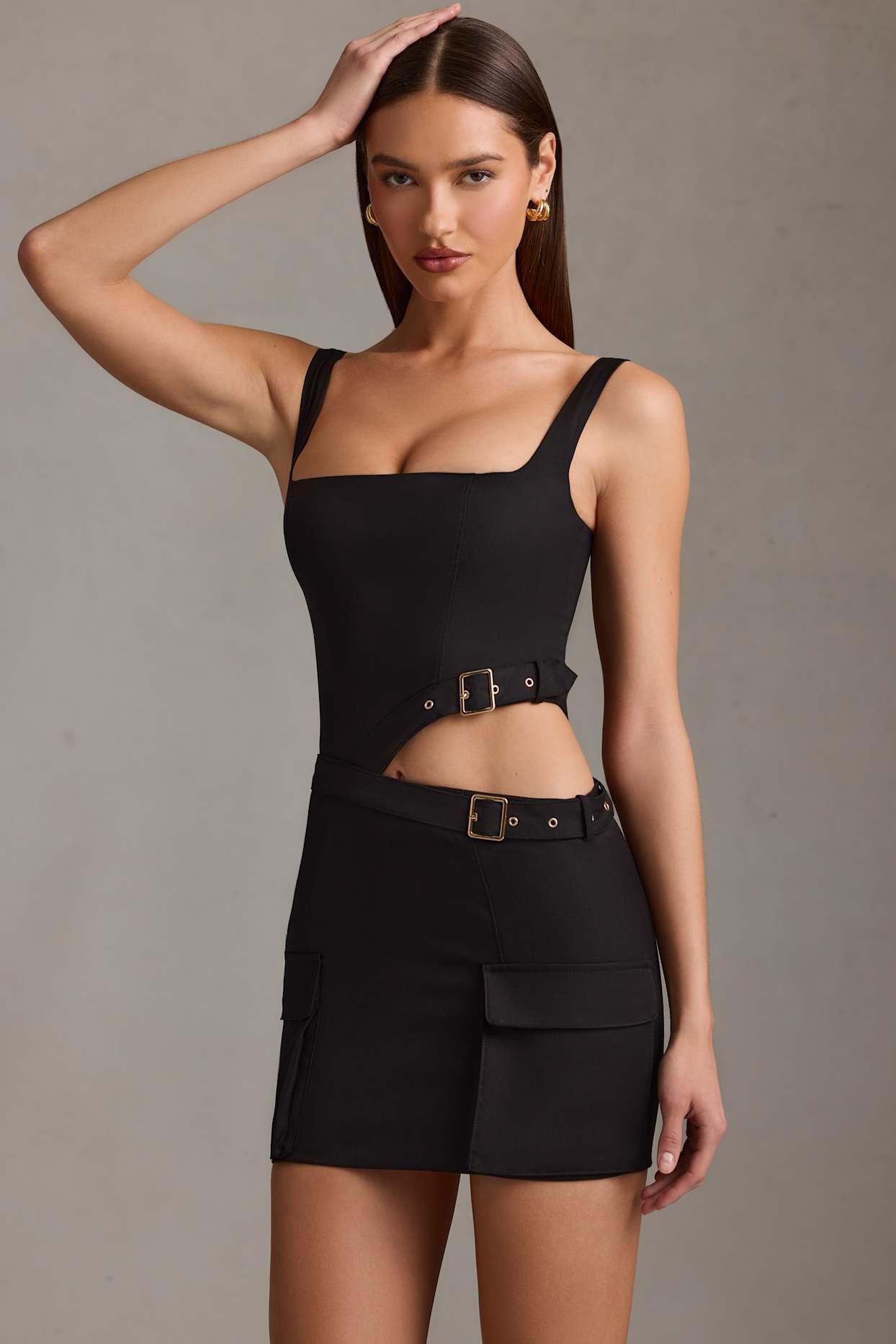 Belted Cut-Out Mini Dress in Black Product Image