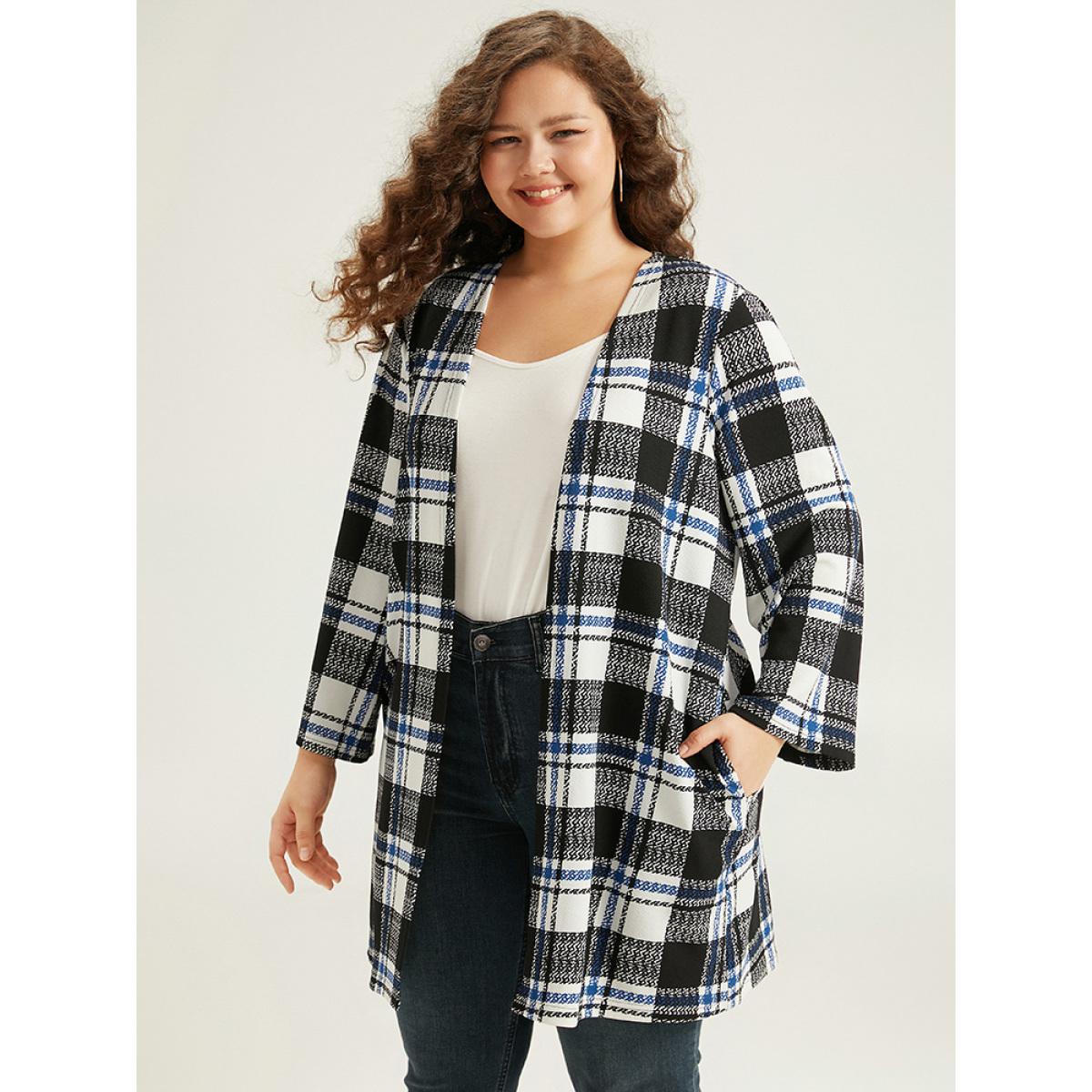 Plus Size Plaid Print Pocket Open Front Kimono Women Multicolor Casual Contrast Pocket Dailywear Kimonos BloomChic 18-20/2X Product Image