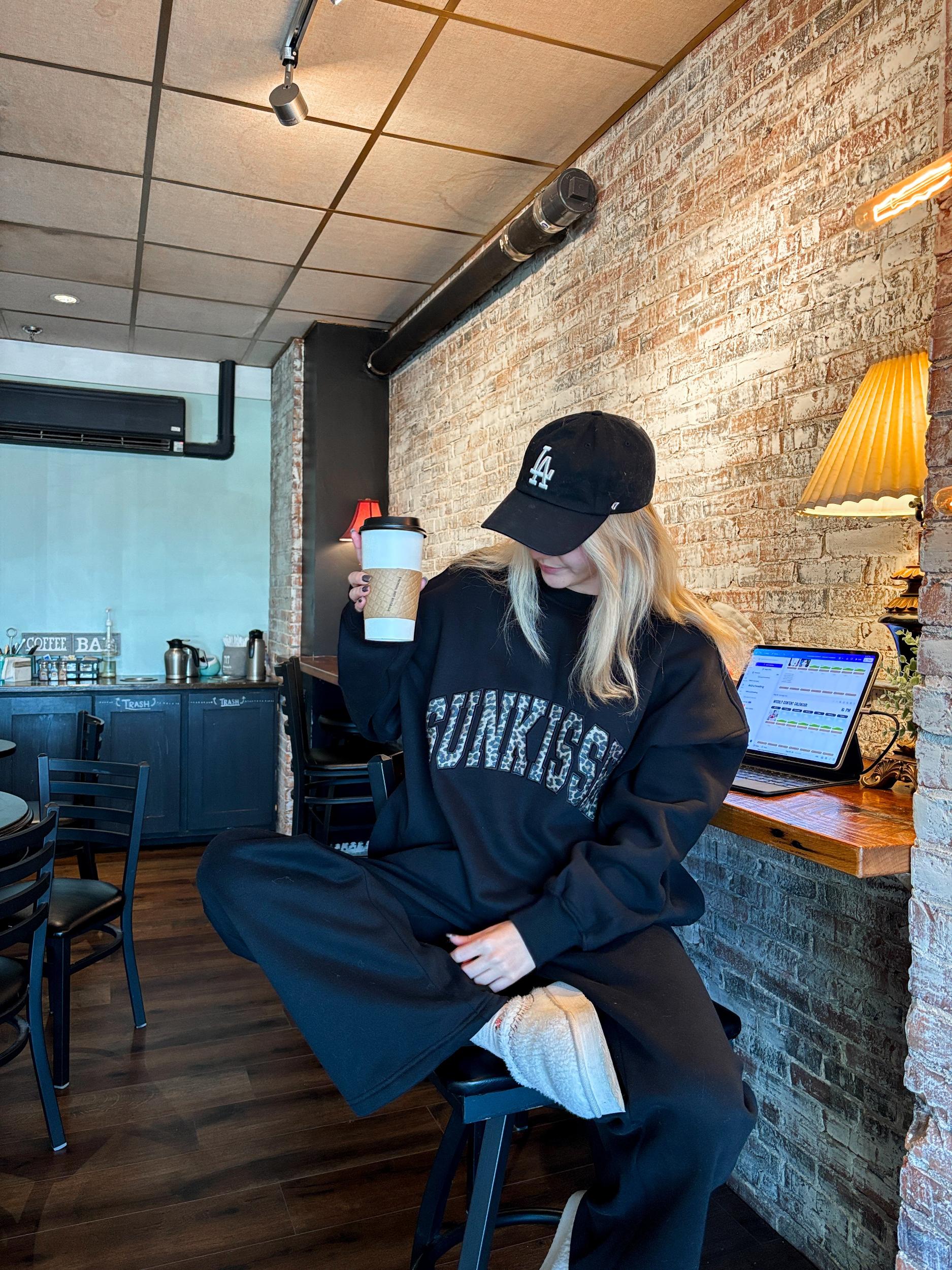 Black Basic Blank Flare Sweatpants Product Image