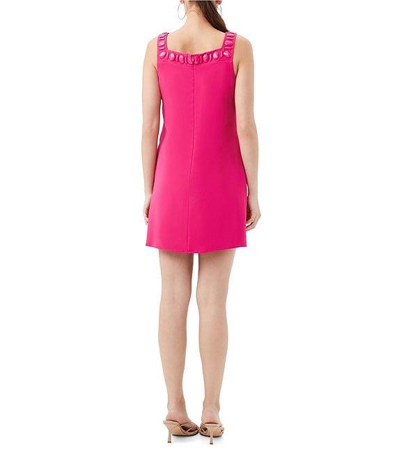Trina Turk Yokuna Embellished Georgette Square Neck Sleeveless Shift Dress Product Image
