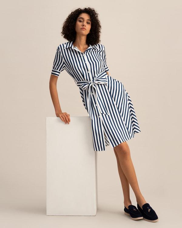 Amalfi Stripe Silk Shirtdress with Belt Product Image