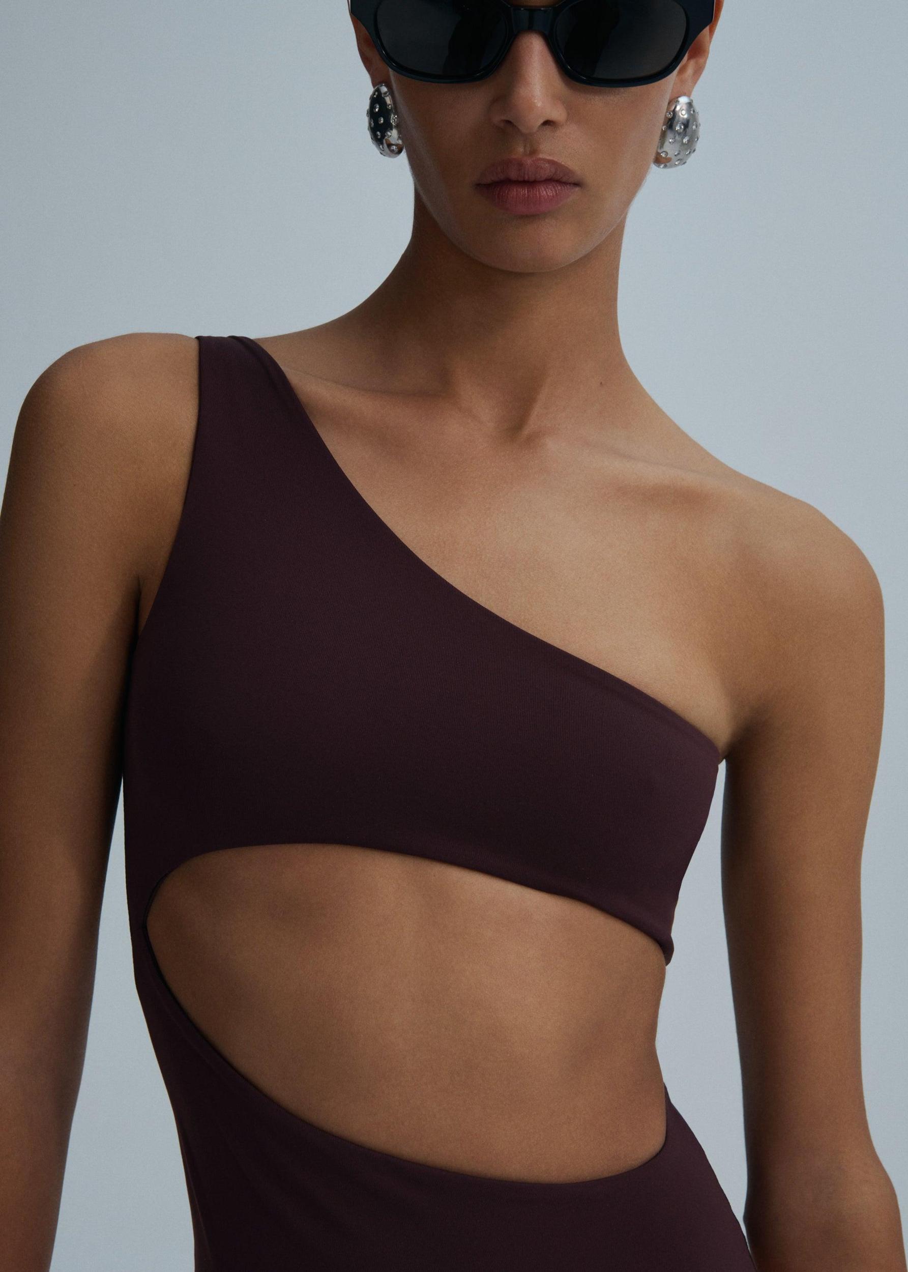 One shoulder cutout swimsuit in burgundy Product Image