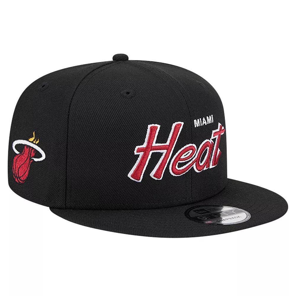 Men's New Era Black Miami Heat Evergreen Script Side Patch 9FIFTY Snapback Hat Product Image