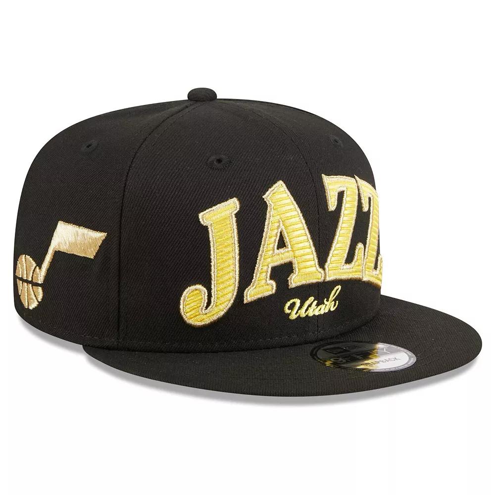 Men's New Era Black Utah Jazz Golden Tall Text 9FIFTY Snapback Hat, Jaz Black Product Image