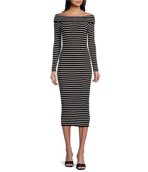 GB Off-The-Shoulder Striped Midi Dress Product Image