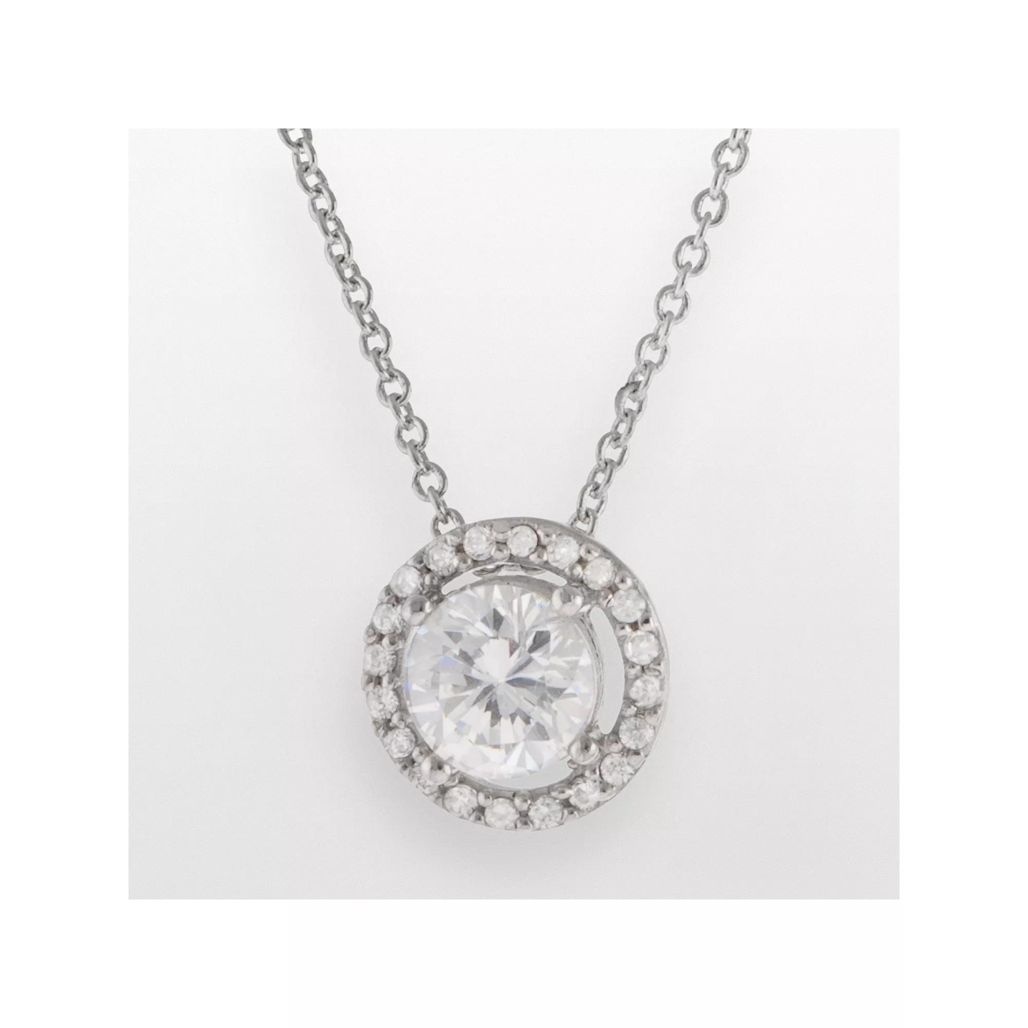 Silver Plated Lab-Created Cubic Zirconia Circle Pendant, Women's, Size: 18" Product Image