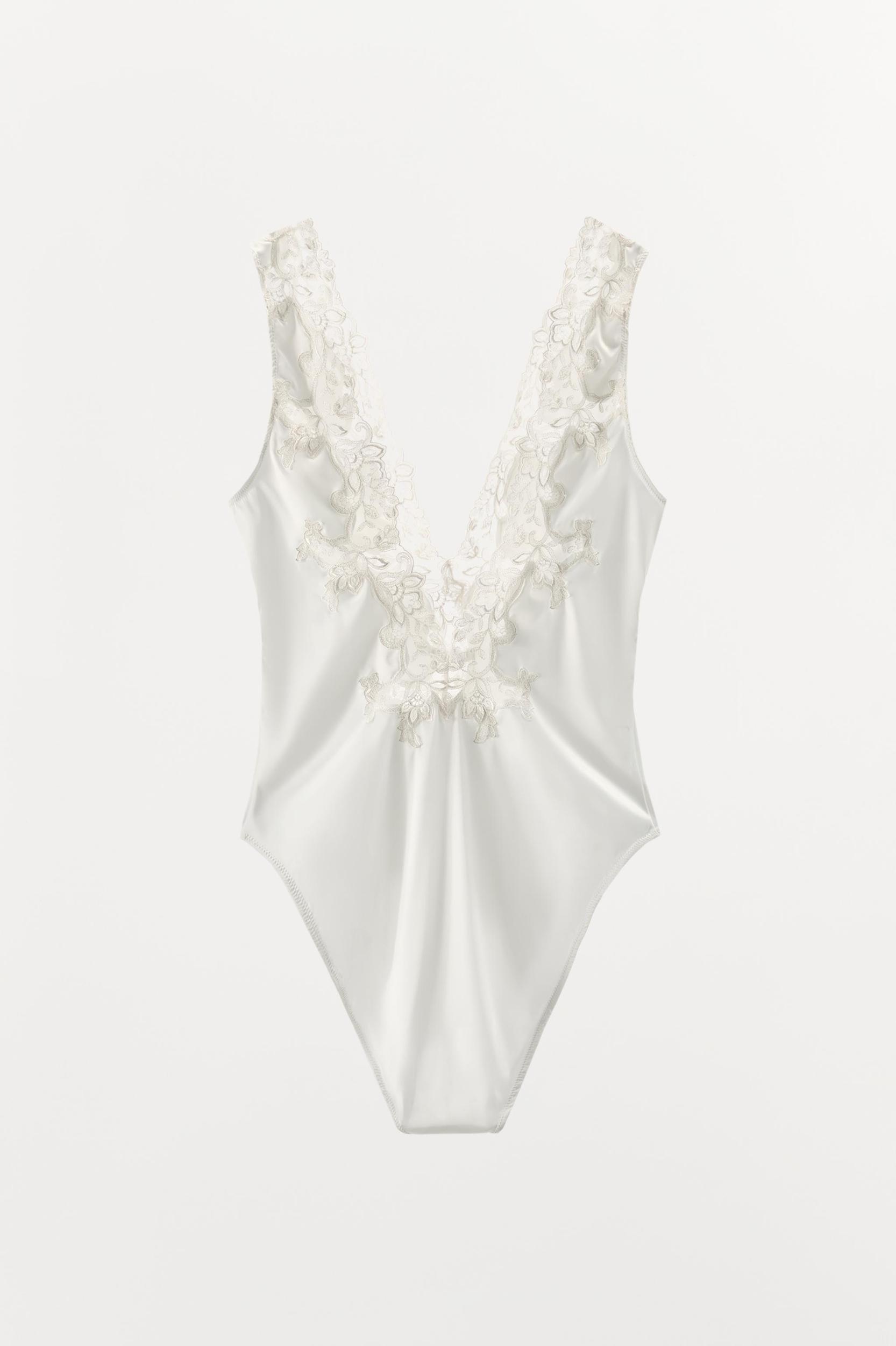 SATIN EFFECT EMBROIDERY LACE BODYSUIT Product Image