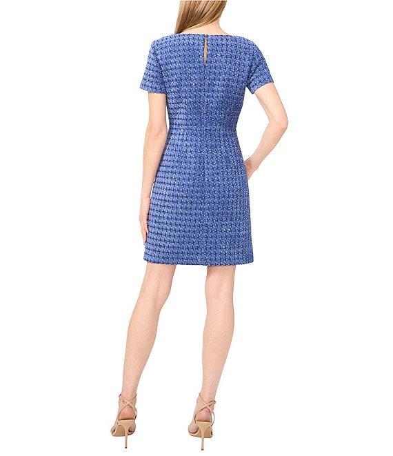 CeCe Tweed Square Neck Short Sleeve Embellished A-Line Dress Product Image
