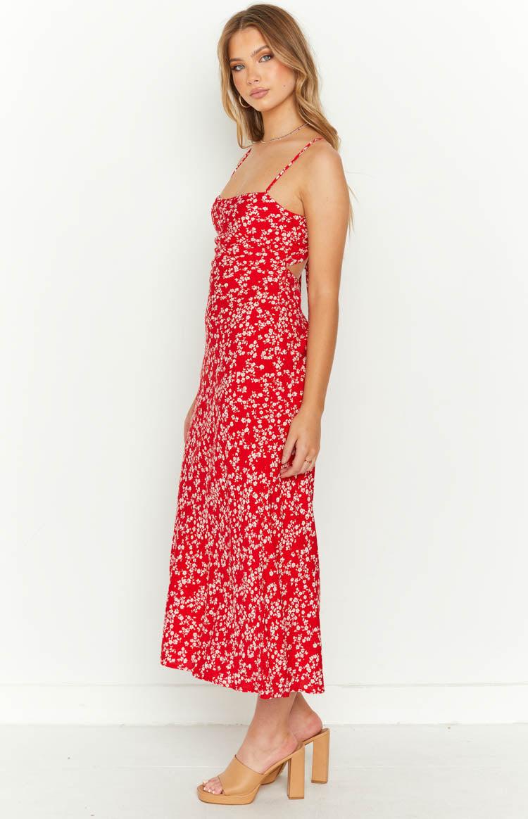 Delphine Red Floral Midi Dress Product Image