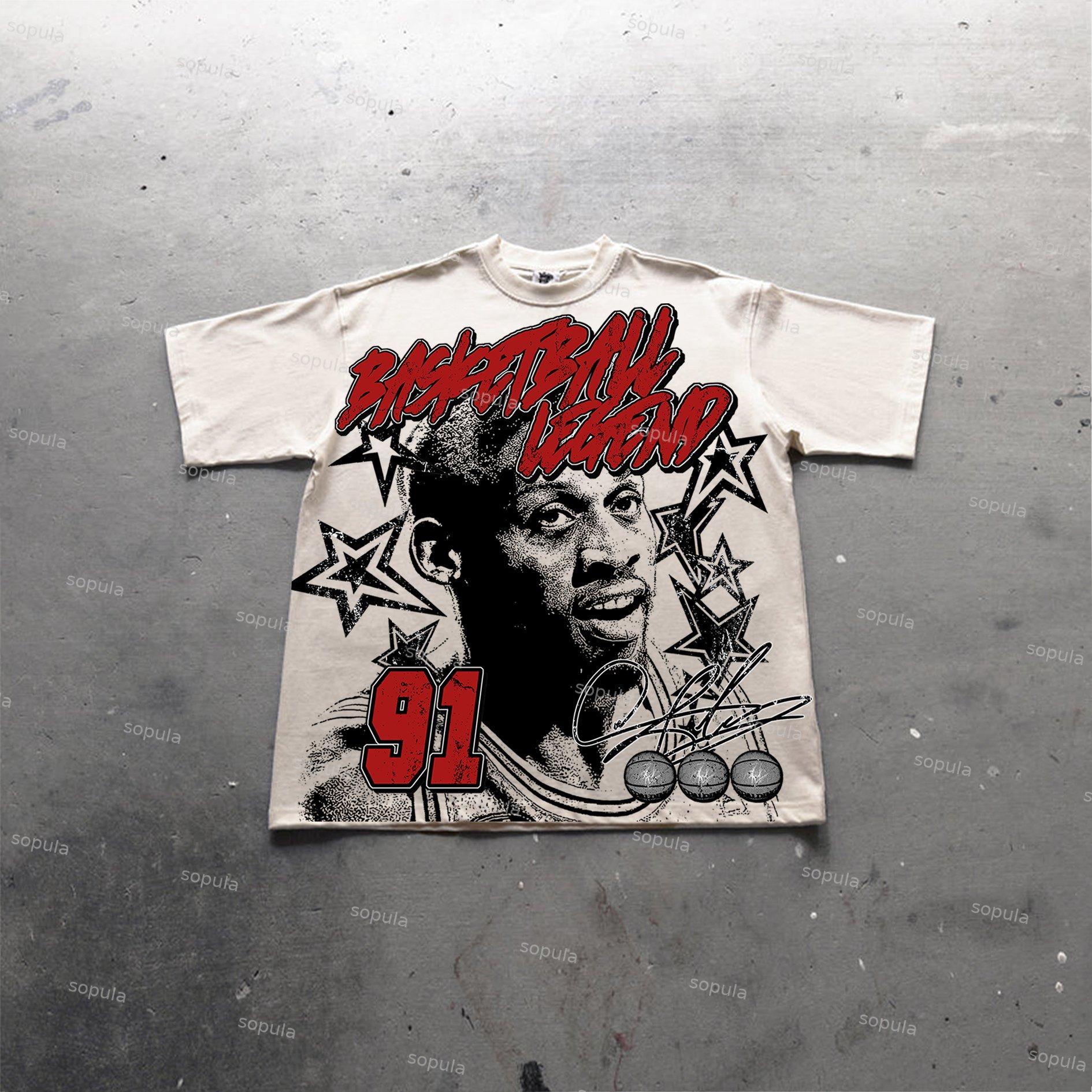 Vintage Basketball Legend Graphic Print Cotton T-Shirt Product Image