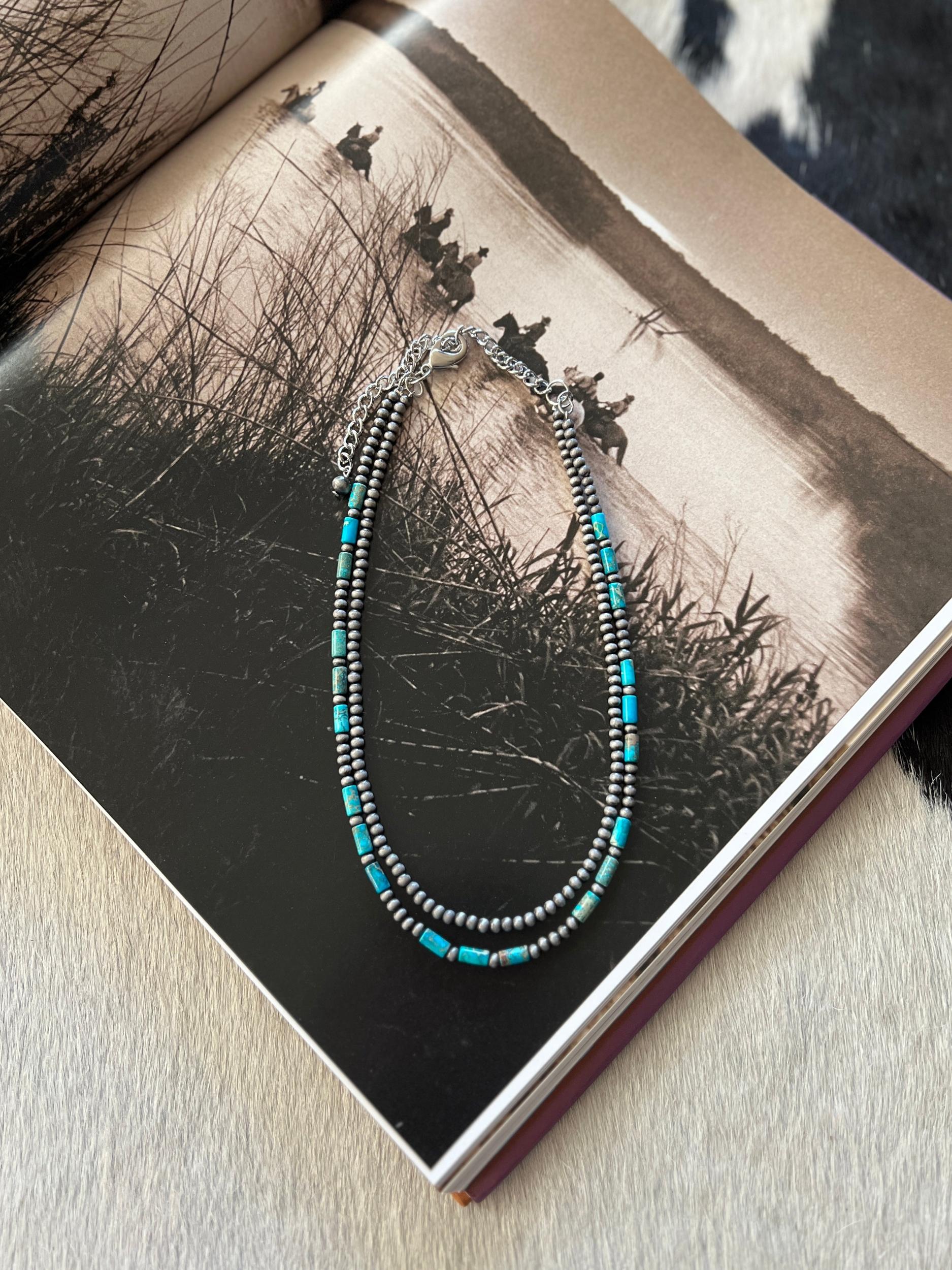 Three Gemstone Double Strand Navajo Necklace Product Image