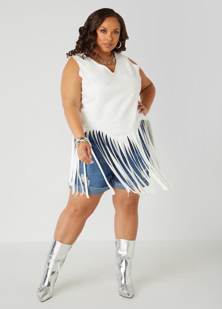 Fringed Denim Top Product Image