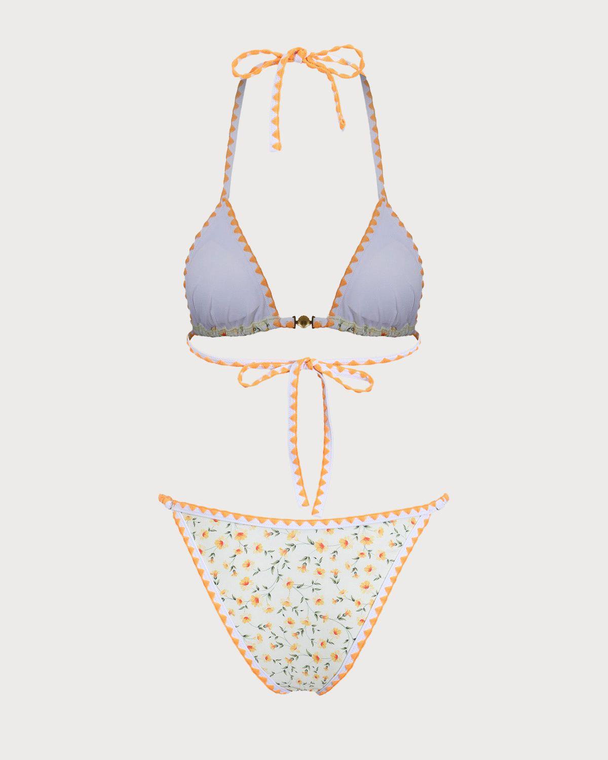 Yellow Floral Contrast Bikini Set Product Image